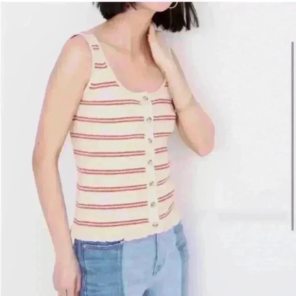 Madewell Kingston Ribbed Knit Sweater Tank Top Textured Striped Button Down S